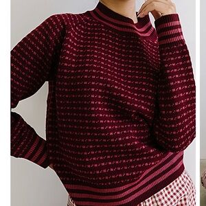 Bohme Maroon and Black Patterned Turtleneck Sweater